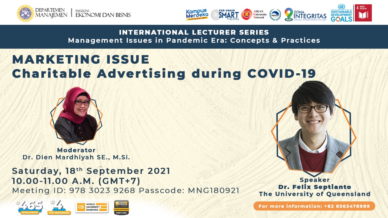International Lecturer Series: Charitable Advertising during COVID-19, Bersama Dr. Felix Septianto dari The University of Queensland Australia